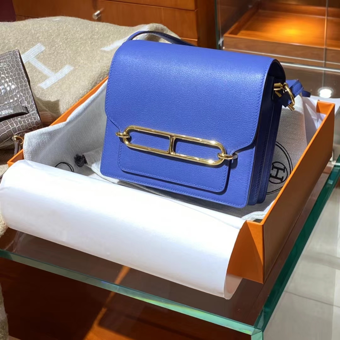 HERMES 爱马仕官网推荐 Roulis 猪鼻子 75 Blue Jean牛仔蓝 Swift皮 进口蜜蜡线 全手工制作