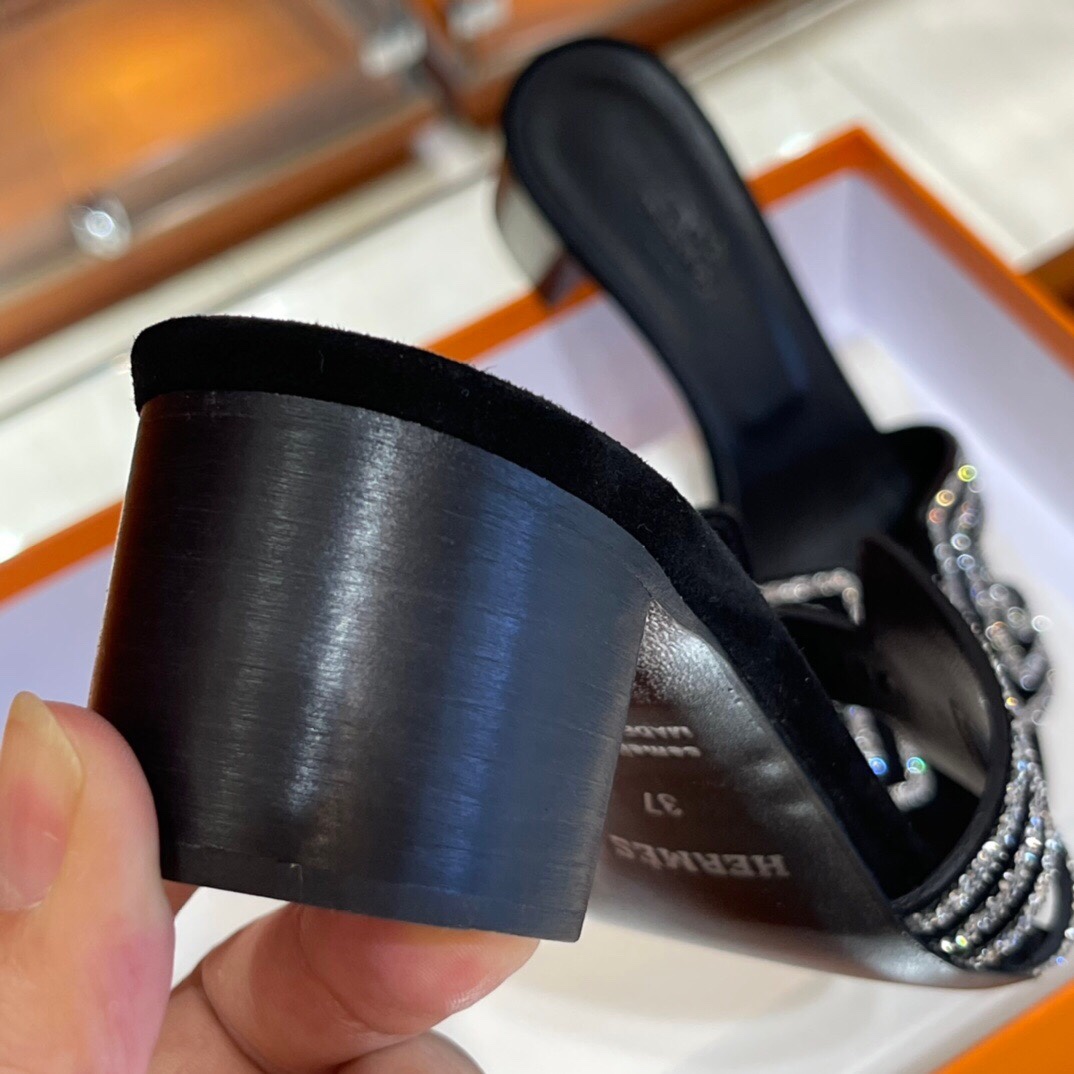HERMES 爱马仕 拖鞋 34-41码 原厂同步水钻女鞋 进口真皮大底 全手工制作