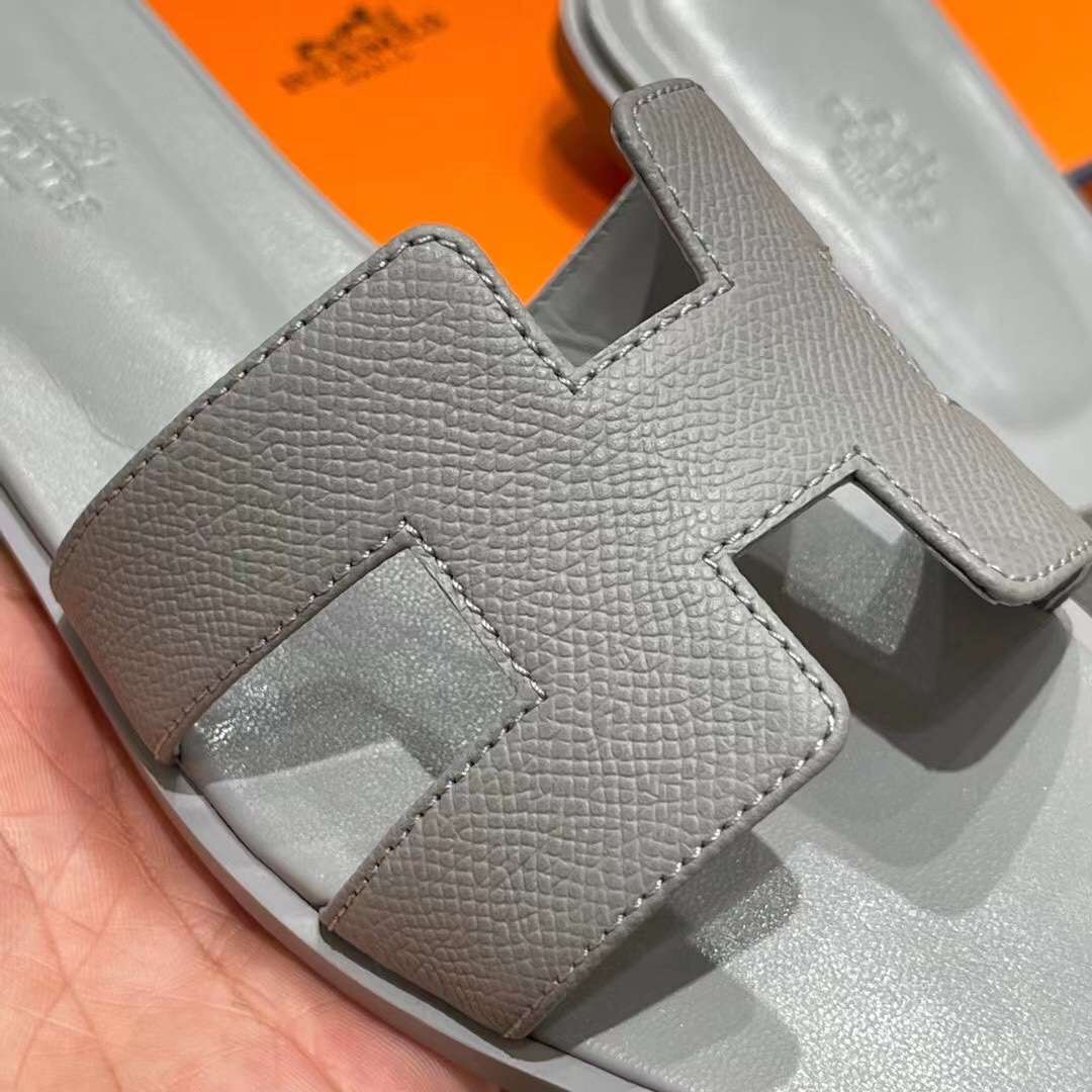 HERMES 爱马仕 H拖鞋 34-41码 原厂同步 进口真皮大底 全手工制作 0T 冰川灰