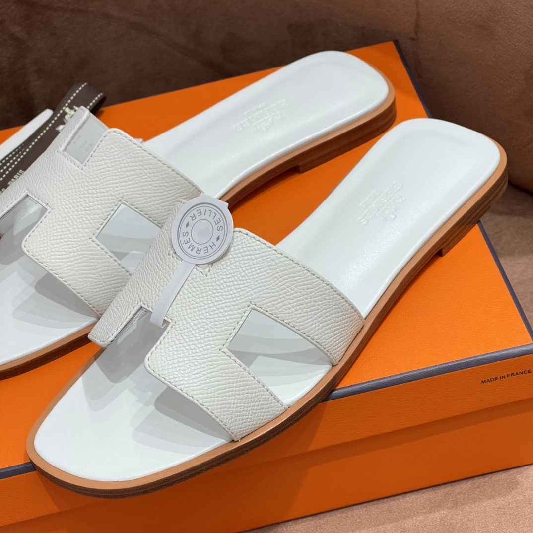 HERMES 爱马仕 H拖鞋 34-41码 原厂同步 进口真皮大底 全手工制作 01 Blanc 纯白色