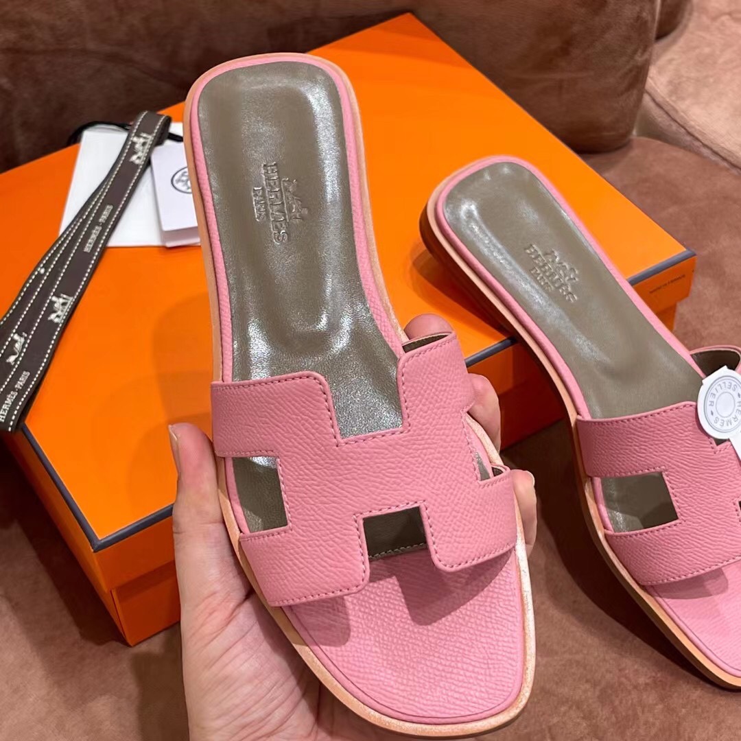 HERMES 爱马仕 H拖鞋 34-41码 原厂同步 进口真皮大底 全手工制作 5P 樱花粉
