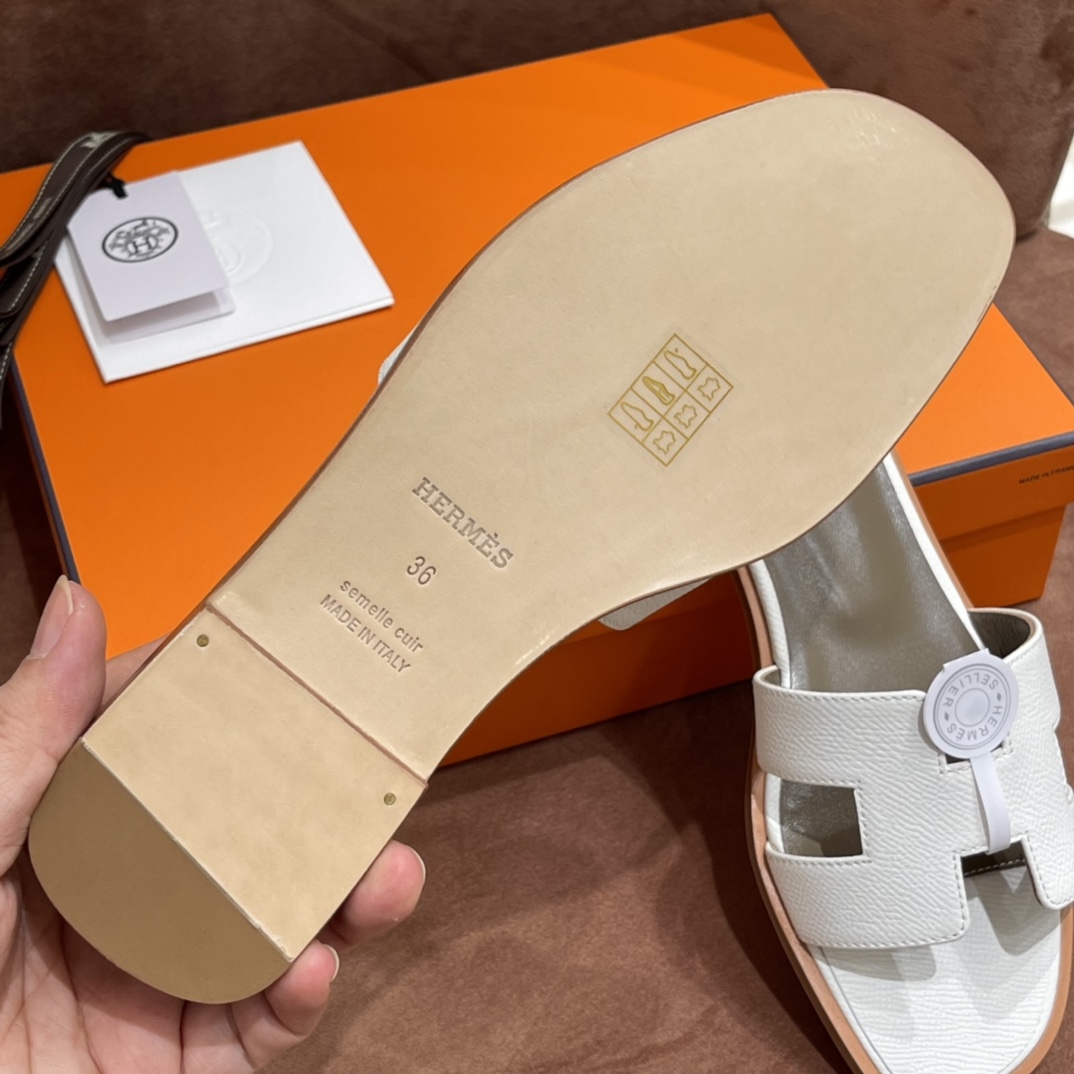 HERMES 爱马仕 H拖鞋 34-41码 原厂同步 进口真皮大底 全手工制作 01 Blanc 白色
