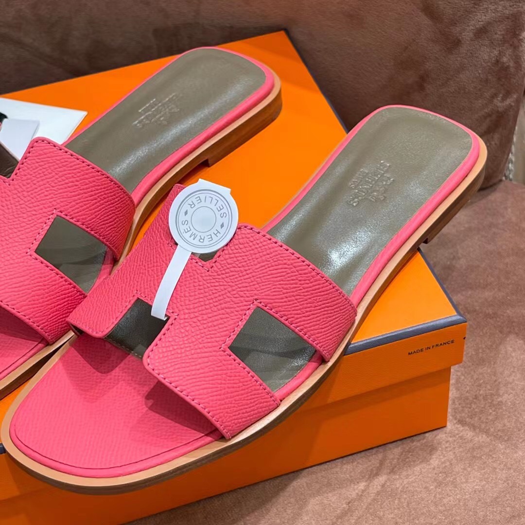 HERMES 爱马仕 H拖鞋 34-41码 原厂同步 进口真皮大底 全手工制作 U5 Rose eLipstick唇膏粉