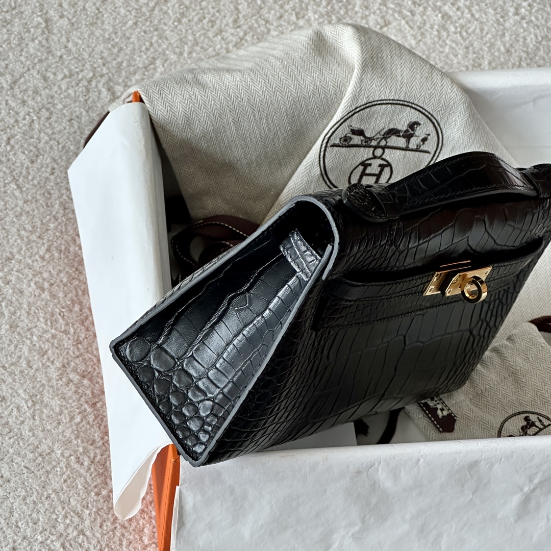 HERMES 爱马仕  MiniKelly 1 89 Nior 经典黑 鳄鱼皮 进口蜜蜡线 全手工制作