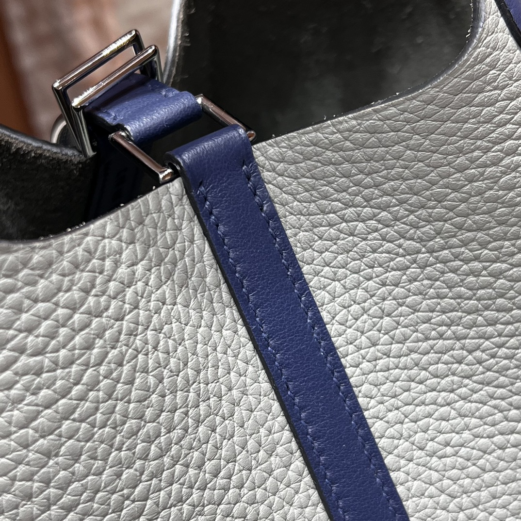 HERMES 爱马仕官网推荐 菜篮子 Picotin 纯手工 4Z 海鸥灰 75 Blue Jean牛仔蓝 TC皮 进口蜜蜡线 全手工制作