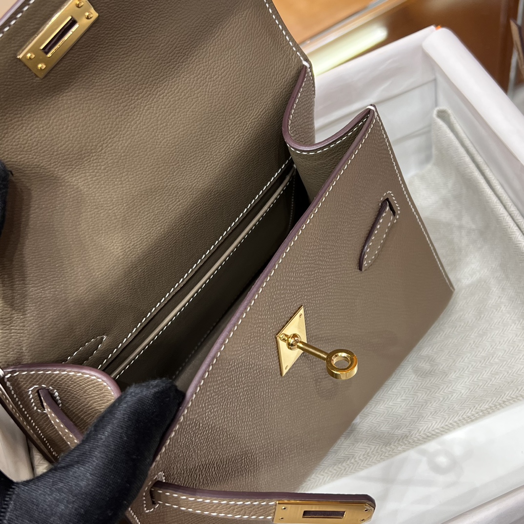 HERMES 爱马仕 Kelly Desorder 双面Kelly Epsom 8C Gri Elephant 大象灰 进口蜜蜡线 全手工制作