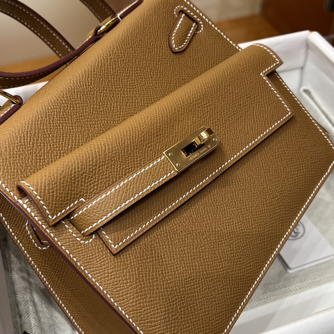 HERMES 爱马仕 Kelly Desorder 双面Kelly Epsom CK37 金棕色 进口蜜蜡线 全手工制作