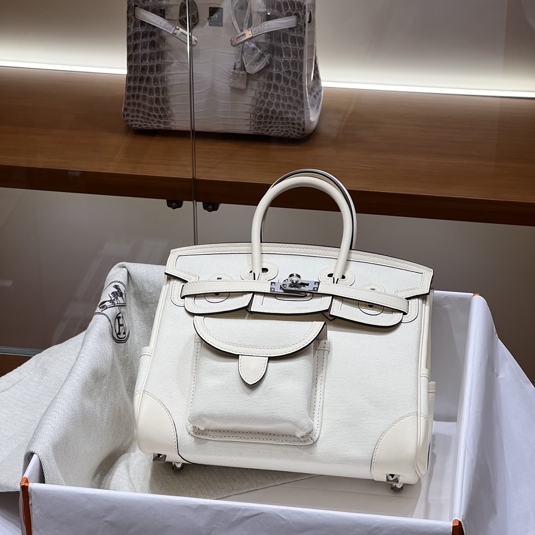 HERMES 爱马仕 Birkin Cargo 25cm 10 Craie 奶昔白 进口蜜蜡线 全手工制作