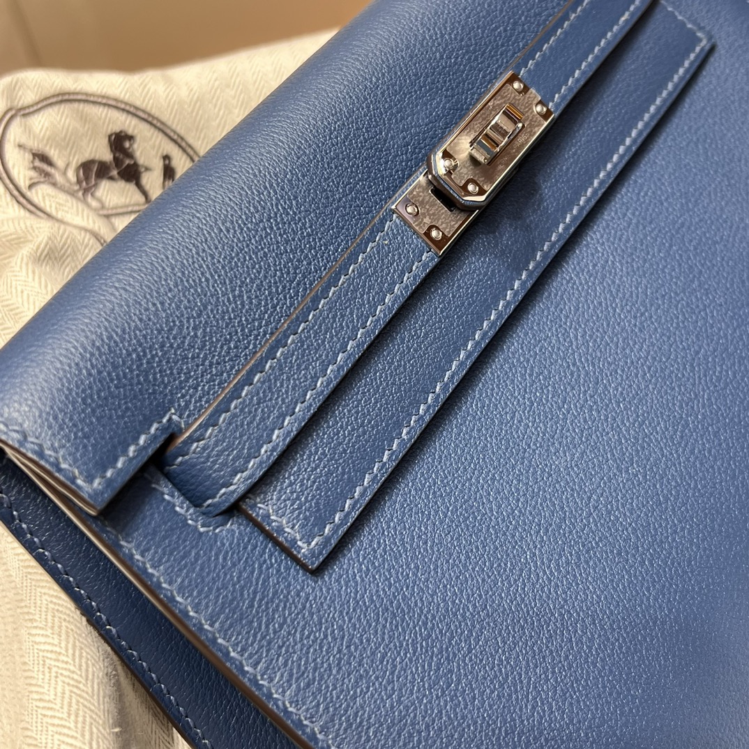Birkinmm 铂金女王 HERMES 爱马仕 Kellydanse 22cm Evercolor皮 Blue agate R2玛瑙蓝 进口蜜蜡线 全手工制作
