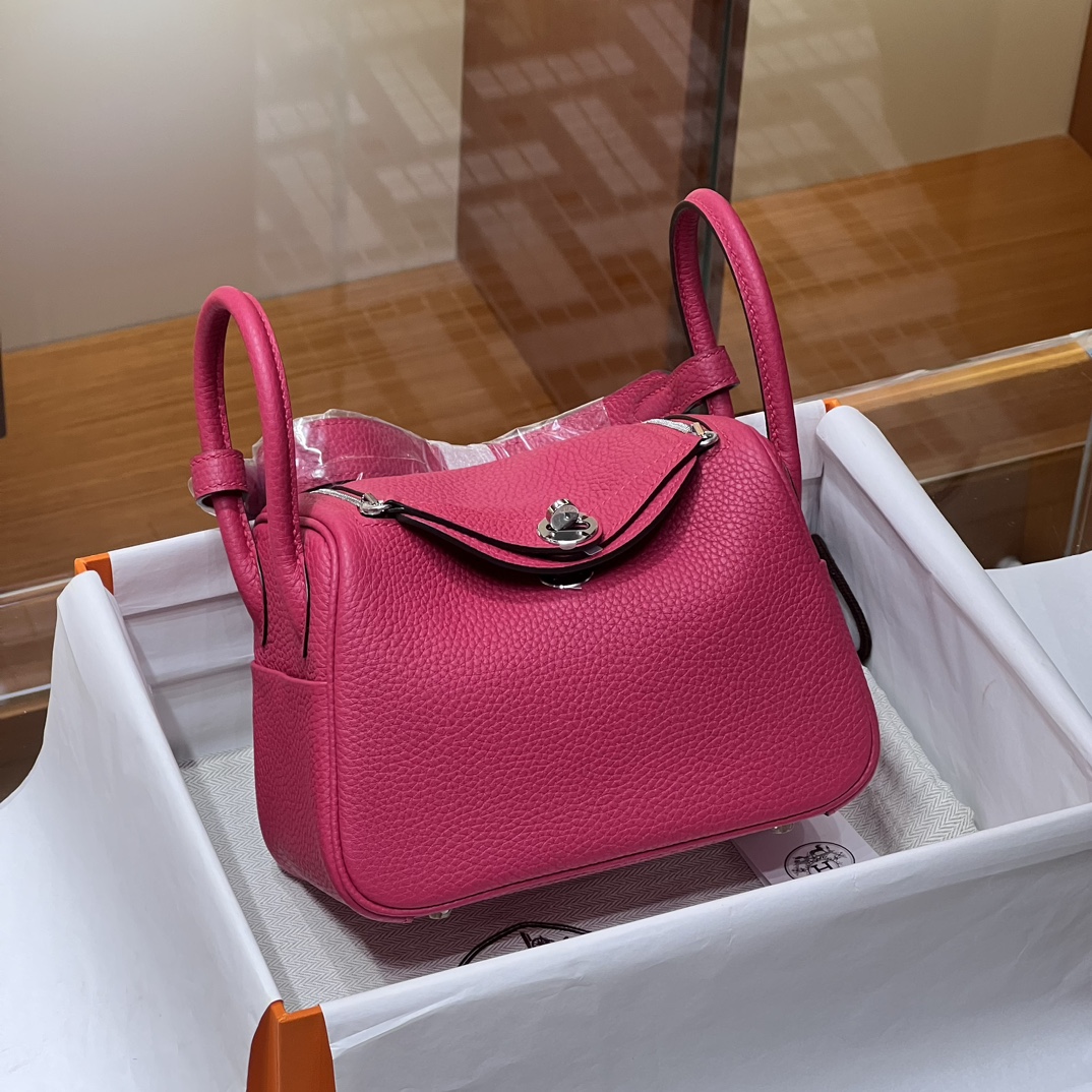 HERMES 爱马仕 【现货】 Mini Lindy 20cm 5J Fushsia 桃红色 TOGO 现货 进口蜜蜡线 全手工制作