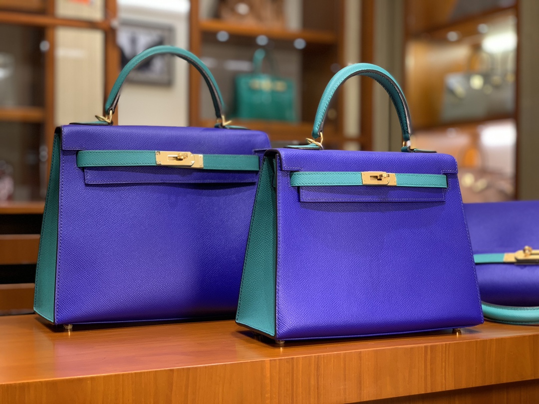 HERMES 爱马仕 Kelly 25 9G Amethyste 水晶紫 Z6 Malachite孔雀绿 进口蜜蜡线 全手工制作