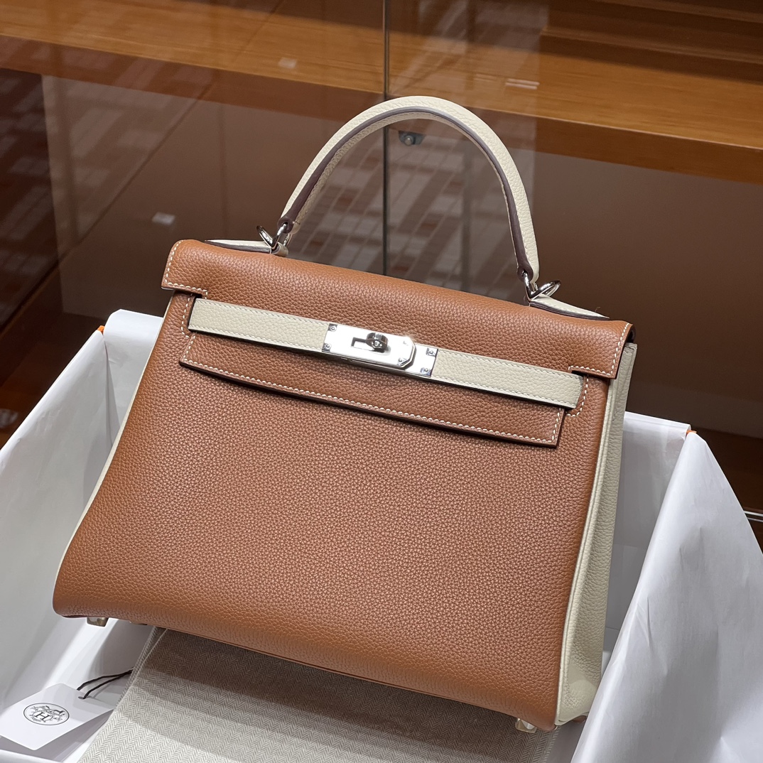 HERMES 爱马仕 Kelly 25 10 Craie 粉笔白 CK37 金棕色 进口蜜蜡线 全手工制作