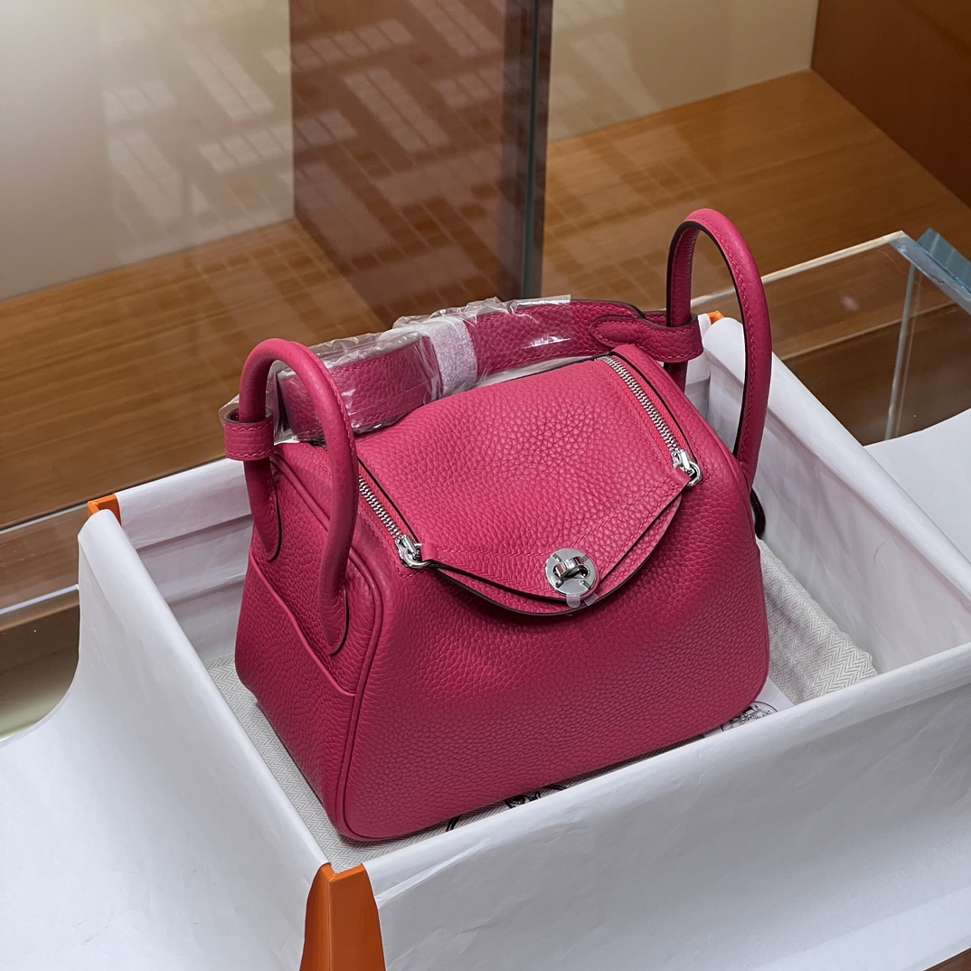 HERMES 爱马仕 【现货】 Mini Lindy 20cm 5J Fushsia 桃红色 TOGO 现货 进口蜜蜡线 全手工制作