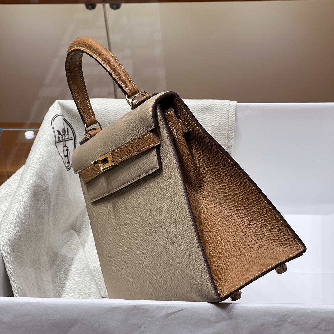 HERMES 爱马仕 Kelly 25 S2 Trench风衣米 CK37金棕色 进口蜜蜡线 全手工制作