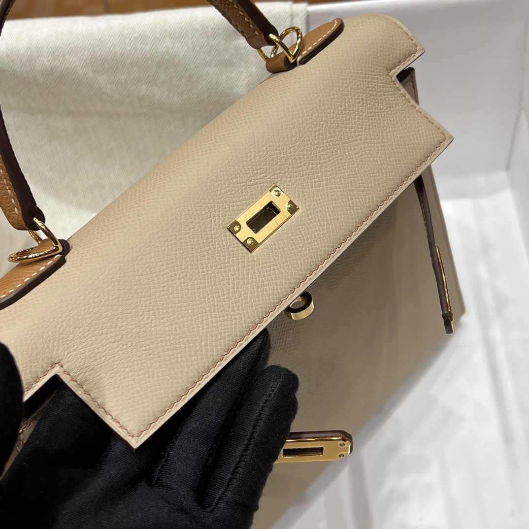 HERMES 爱马仕 Kelly 25 S2 Trench风衣米 CK37金棕色 进口蜜蜡线 全手工制作