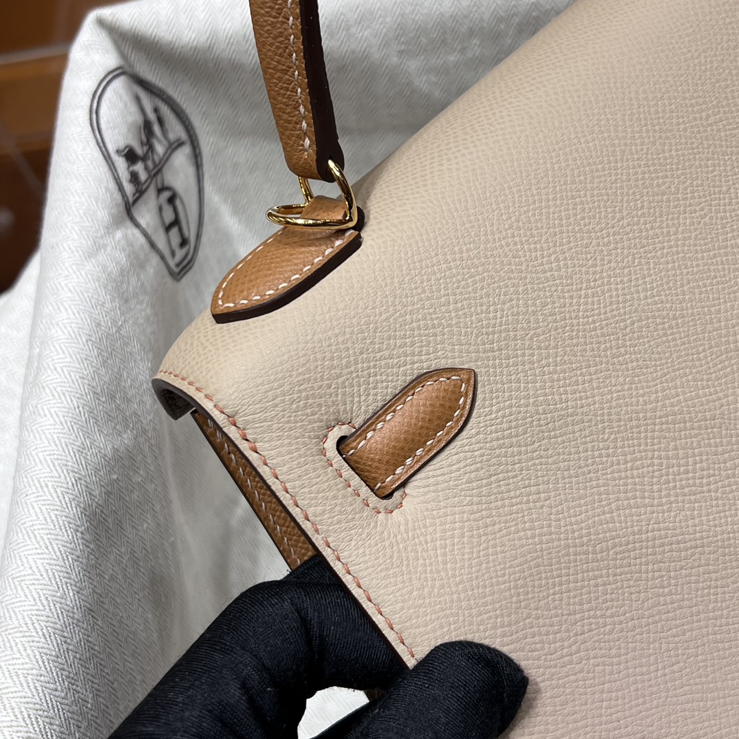 HERMES 爱马仕 Kelly 25 S2 Trench风衣米 CK37金棕色 进口蜜蜡线 全手工制作