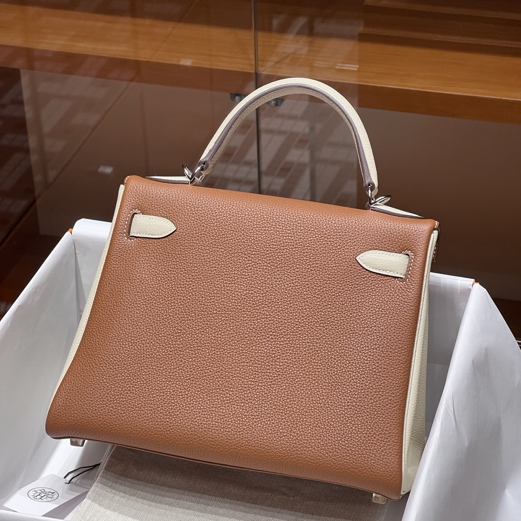 HERMES 爱马仕 Kelly 25 10 Craie 粉笔白 CK37 金棕色 进口蜜蜡线 全手工制作
