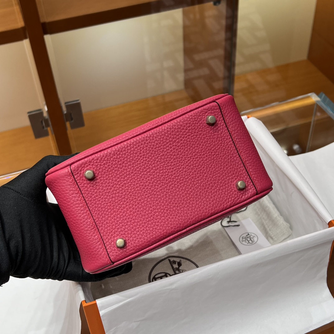 HERMES 爱马仕 【现货】 Mini Lindy 20cm 5J Fushsia 桃红色 TOGO 现货 进口蜜蜡线 全手工制作