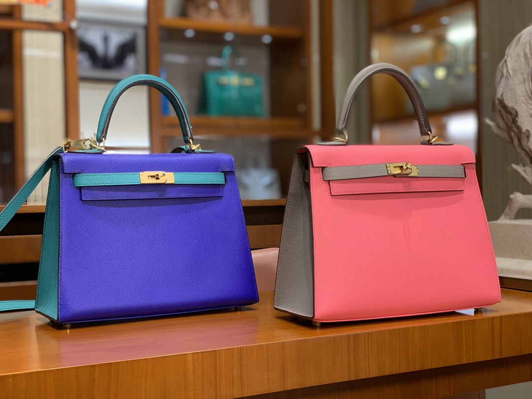 HERMES 爱马仕 Kelly 25 9G Amethyste 水晶紫 Z6 Malachite孔雀绿 进口蜜蜡线 全手工制作
