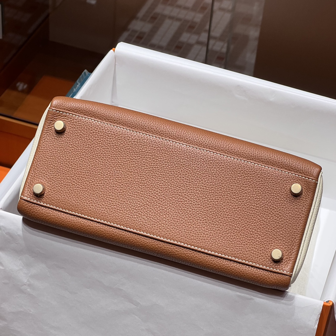HERMES 爱马仕 Kelly 25 10 Craie 粉笔白 CK37 金棕色 进口蜜蜡线 全手工制作