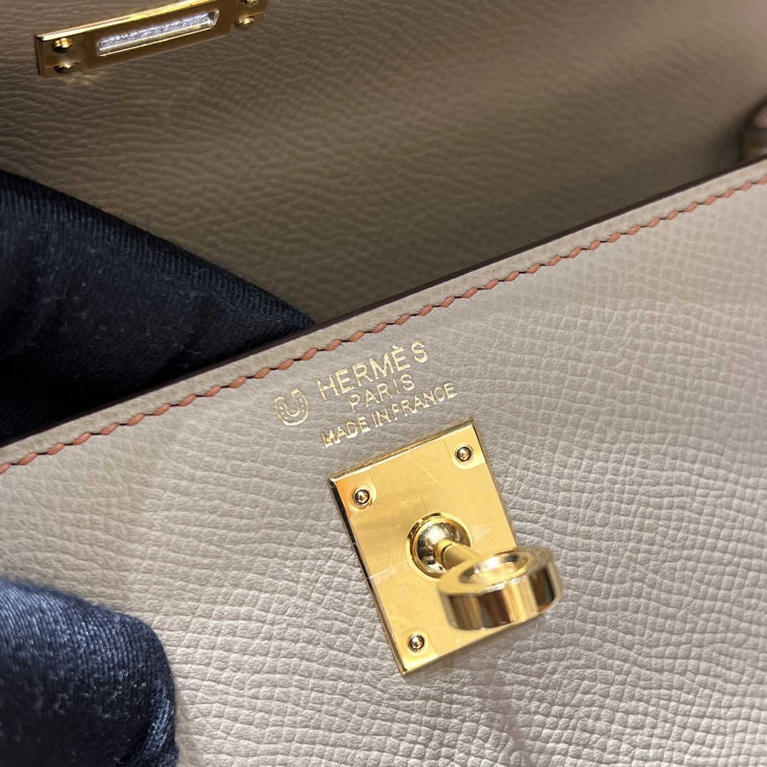 HERMES 爱马仕 Kelly 25 S2 Trench风衣米 CK37金棕色 进口蜜蜡线 全手工制作