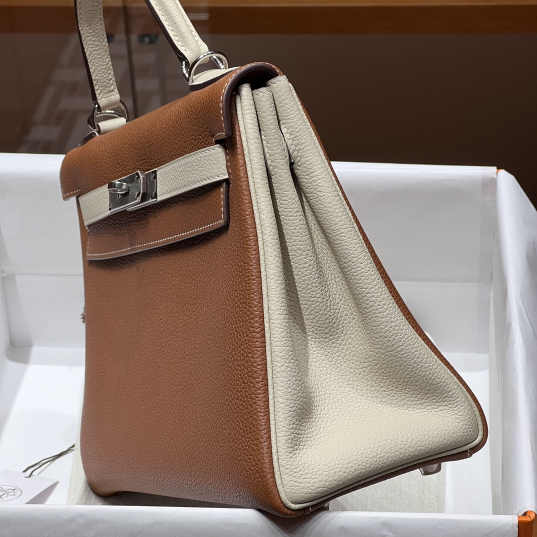 HERMES 爱马仕 Kelly 25 10 Craie 粉笔白 CK37 金棕色 进口蜜蜡线 全手工制作