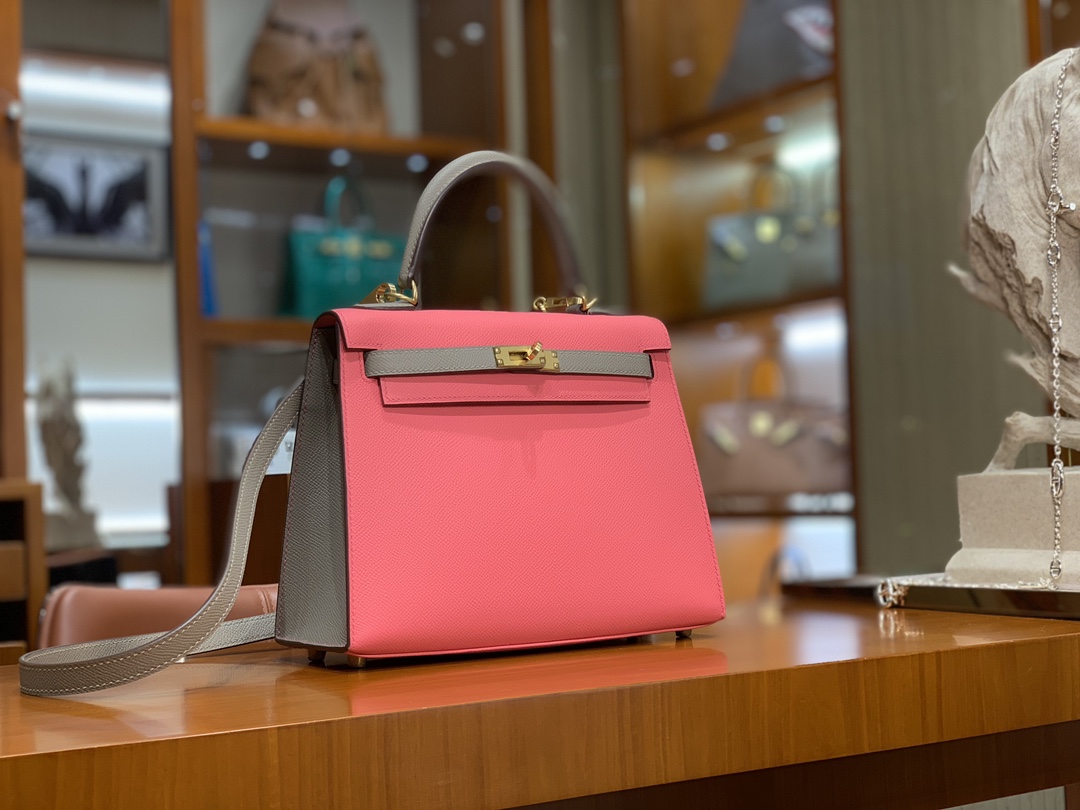 HERMES 爱马仕 Kelly 25 T5 Rose Jeipur斋普尔粉 M8 Gris Asphalte 沥青灰 进口蜜蜡线 全手工制作