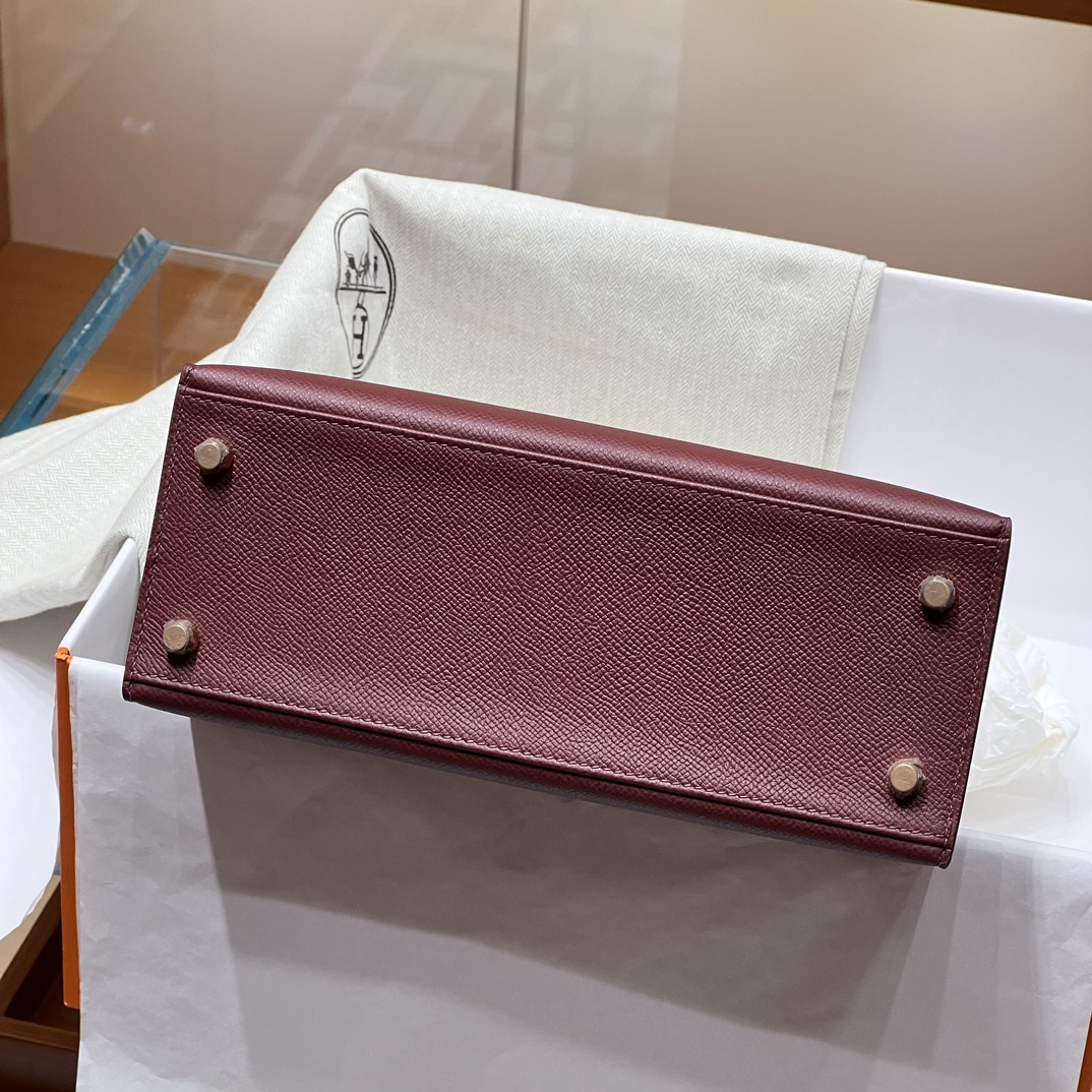 HERMES 爱马仕 Kelly 25 5E Vermillon朱砂红 8F Etain 锡器灰 进口蜜蜡线 全手工制作