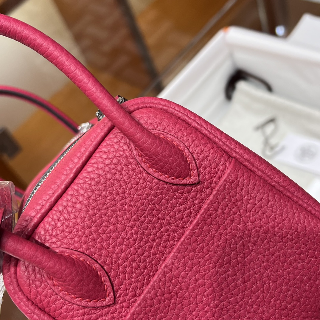 HERMES 爱马仕 【现货】 Mini Lindy 20cm 5J Fushsia 桃红色 TOGO 现货 进口蜜蜡线 全手工制作
