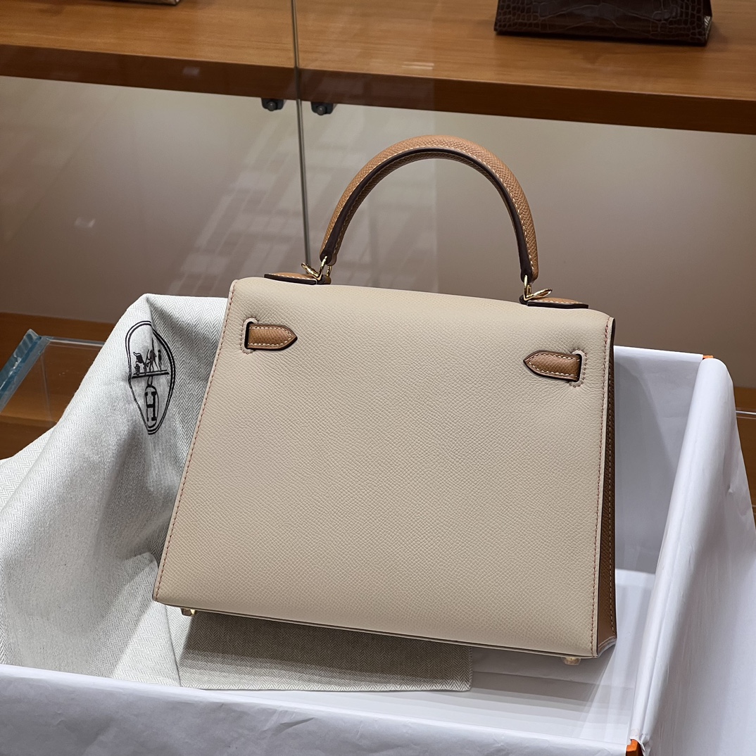 HERMES 爱马仕 Kelly 25 S2 Trench风衣米 CK37金棕色 进口蜜蜡线 全手工制作
