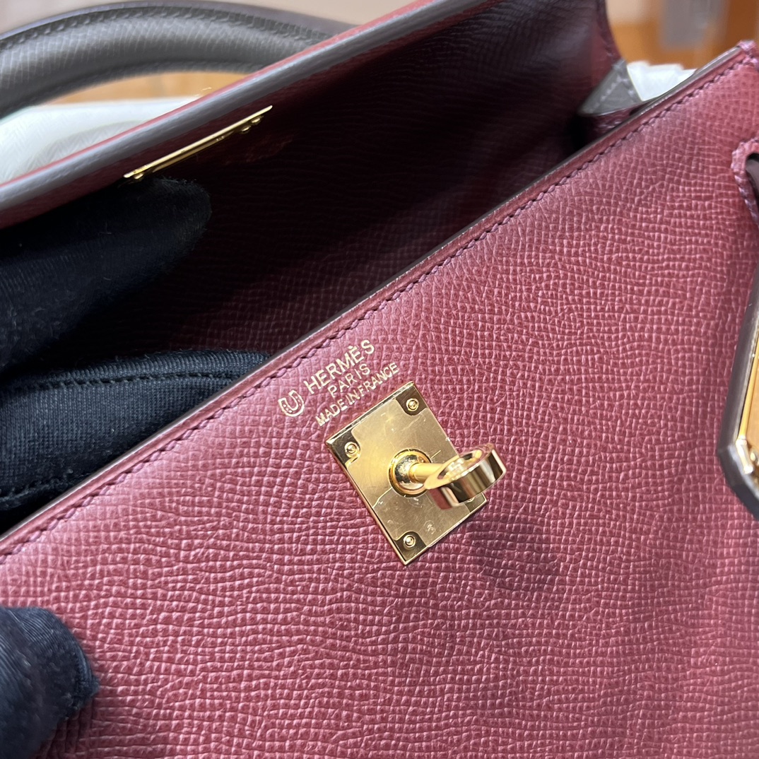 HERMES 爱马仕 Kelly 25 5E Vermillon朱砂红 8F Etain 锡器灰 进口蜜蜡线 全手工制作
