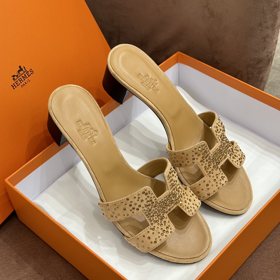 HERMES 爱马仕 最新款钻面H拖 34-41码 原厂同步 进口真皮大底 全手工制作 28 Caremel焦糖色
