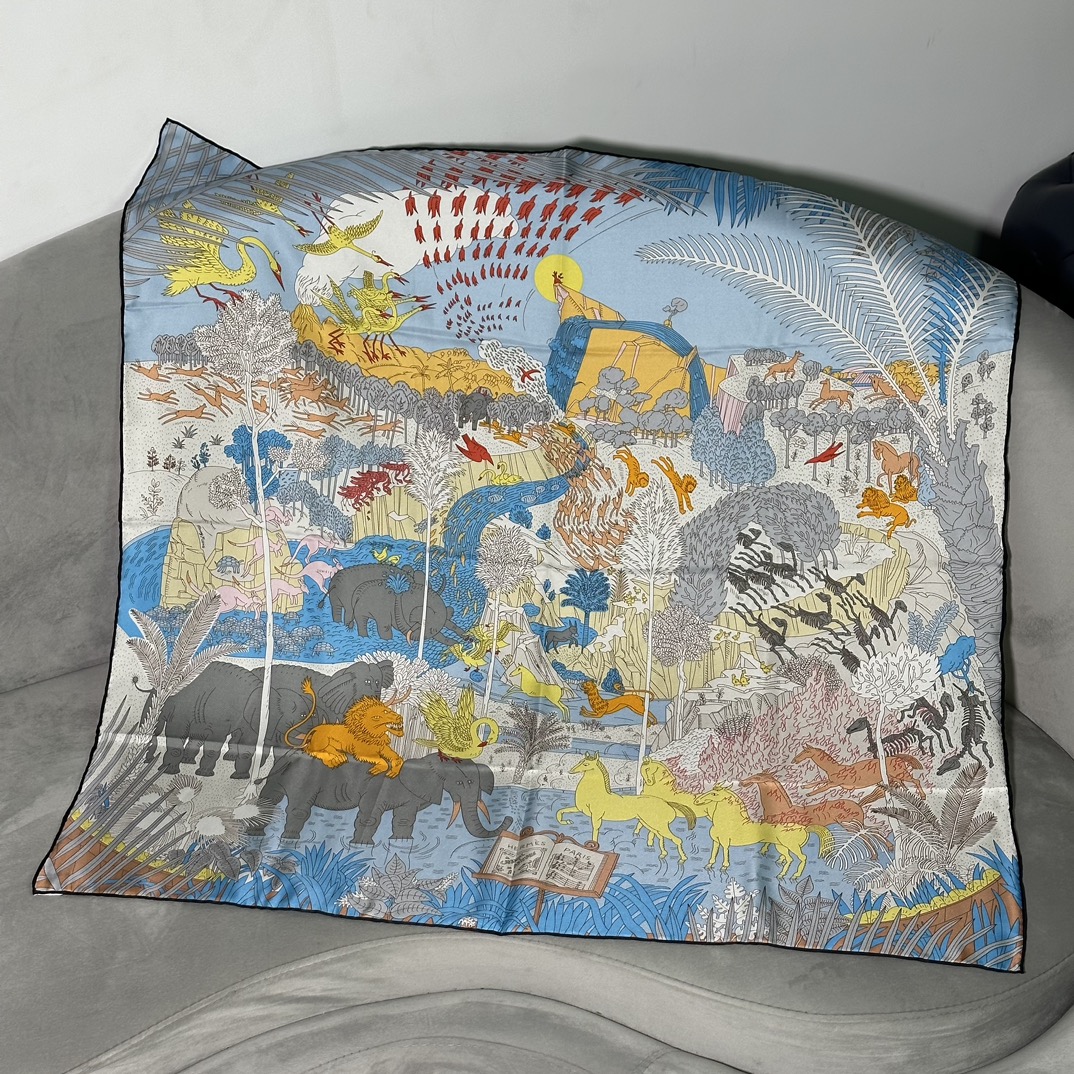 HERMES 2023春夏 双面90方巾 画家的花园Le Jardin des Peintres 90×90厘米