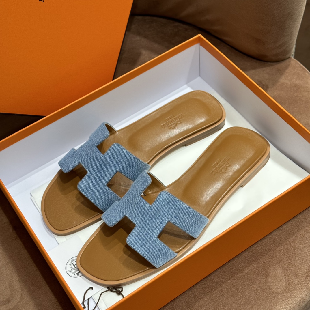Hermes 拖鞋 2023新色浅牛仔 进口意大利欧洲原A级真皮大底 上脚舒适 34-41