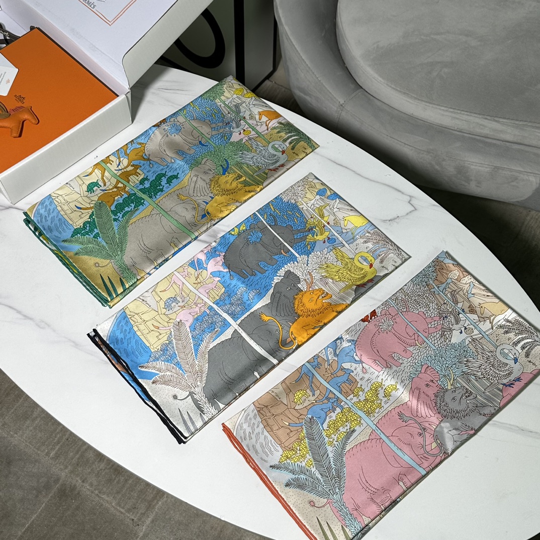 HERMES 2023春夏 双面90方巾 画家的花园Le Jardin des Peintres 90×90厘米