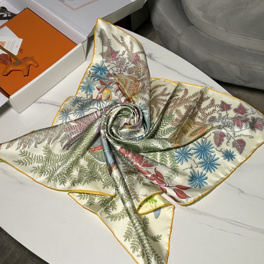 HERMES 2023春夏 双面90方巾 画家的花园Le Jardin des Peintres 90×90厘米