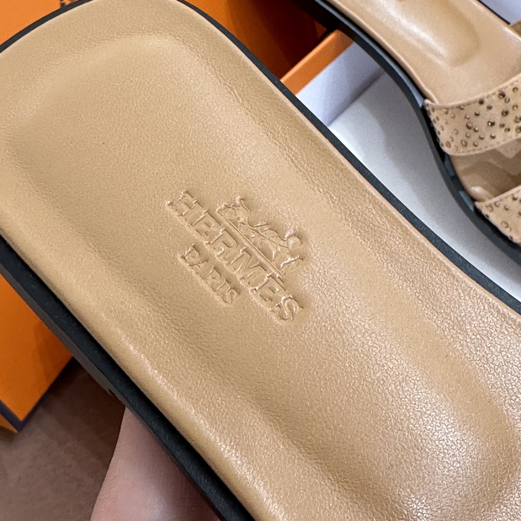 HERMES 爱马仕 最新款钻面H拖 34-41码 原厂同步 进口真皮大底 全手工制作 28 Caremel焦糖色