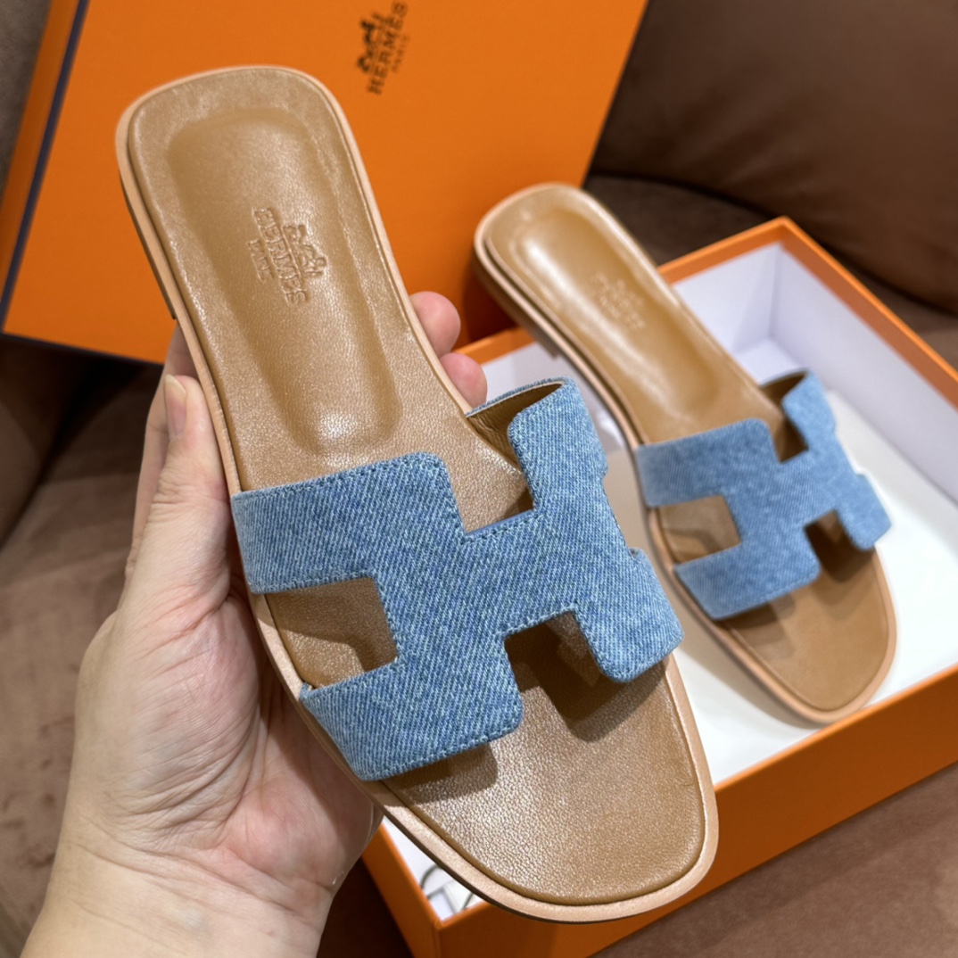 Hermes 拖鞋 2023新色浅牛仔 进口意大利欧洲原A级真皮大底 上脚舒适 34-41