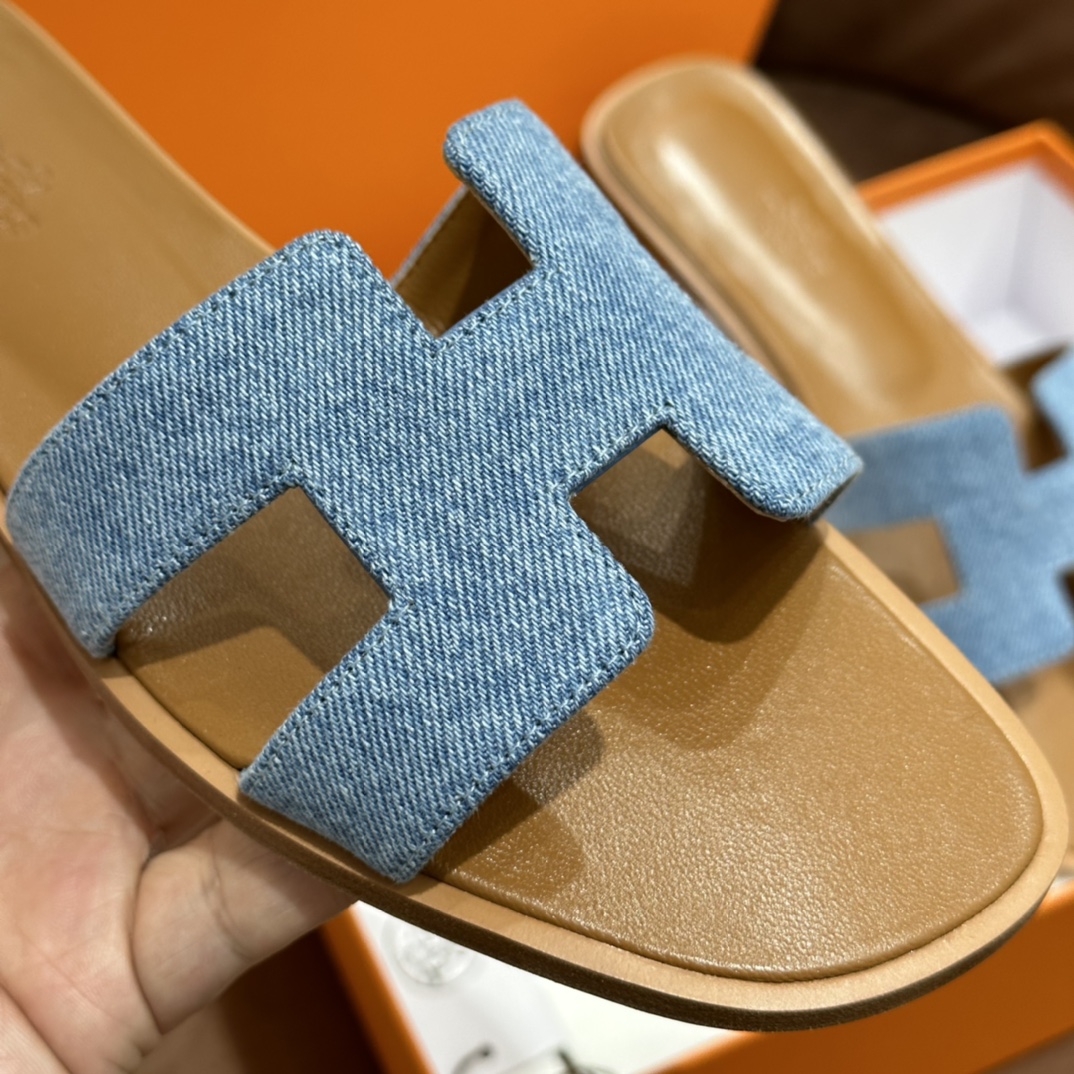 Hermes 拖鞋 2023新色浅牛仔 进口意大利欧洲原A级真皮大底 上脚舒适 34-41