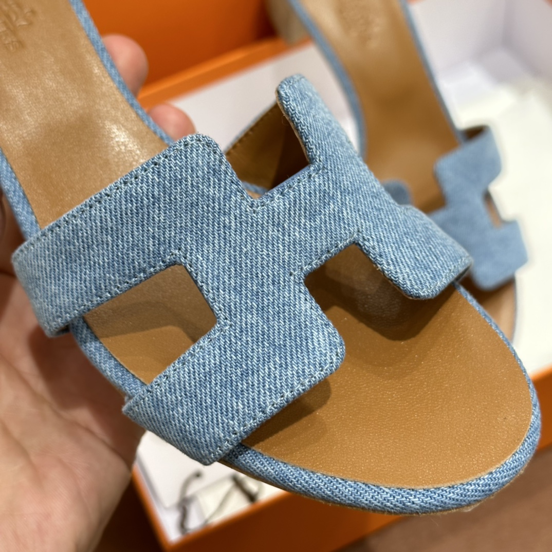 Hermes 拖鞋 2023新色浅牛仔 进口意大利欧洲原A级真皮大底 上脚舒适 34-41