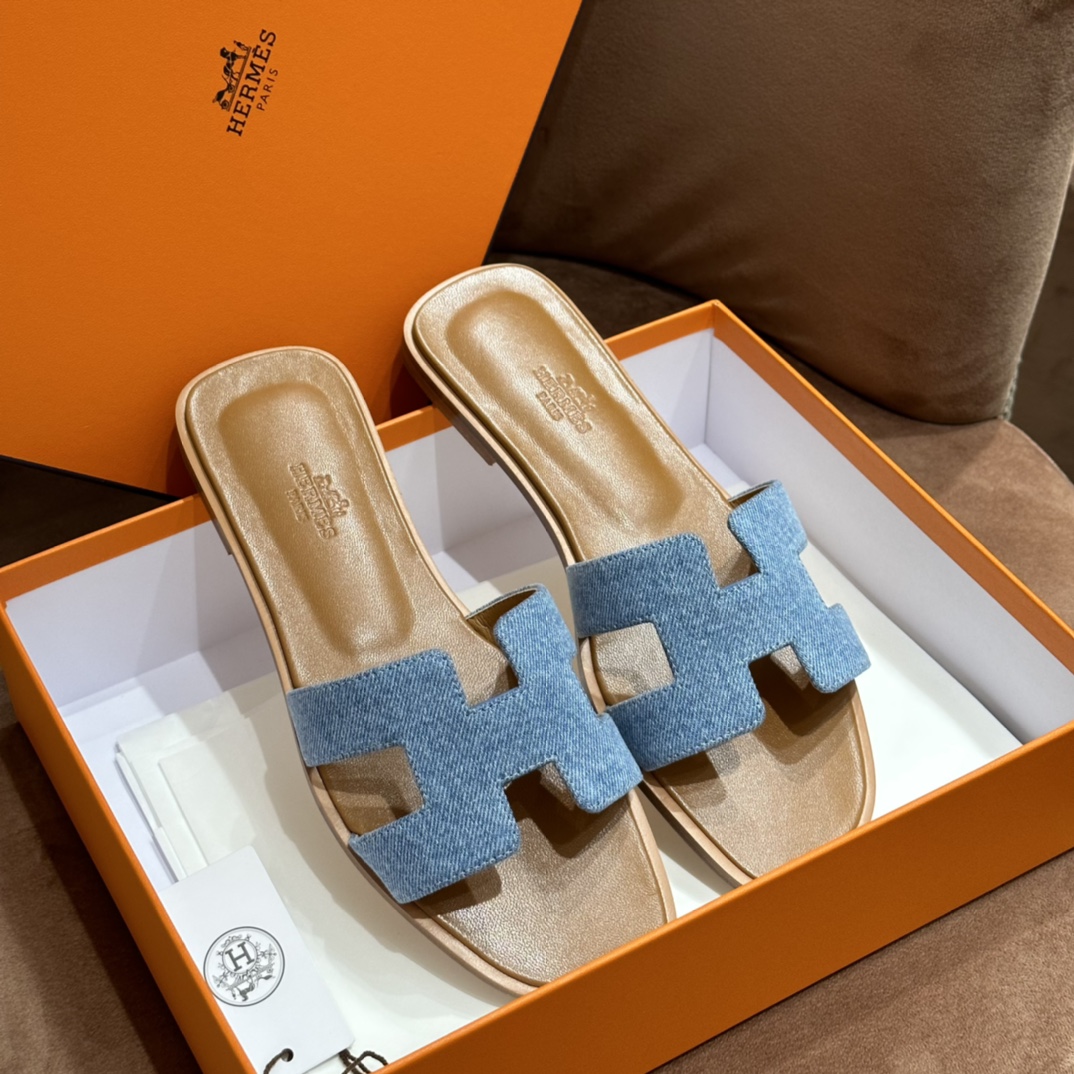 Hermes 拖鞋 2023新色浅牛仔 进口意大利欧洲原A级真皮大底 上脚舒适 34-41