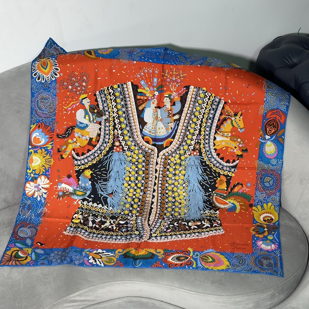 Hermes 2023春夏 New 《华服庆典》90x90cm 100%斜纹真丝