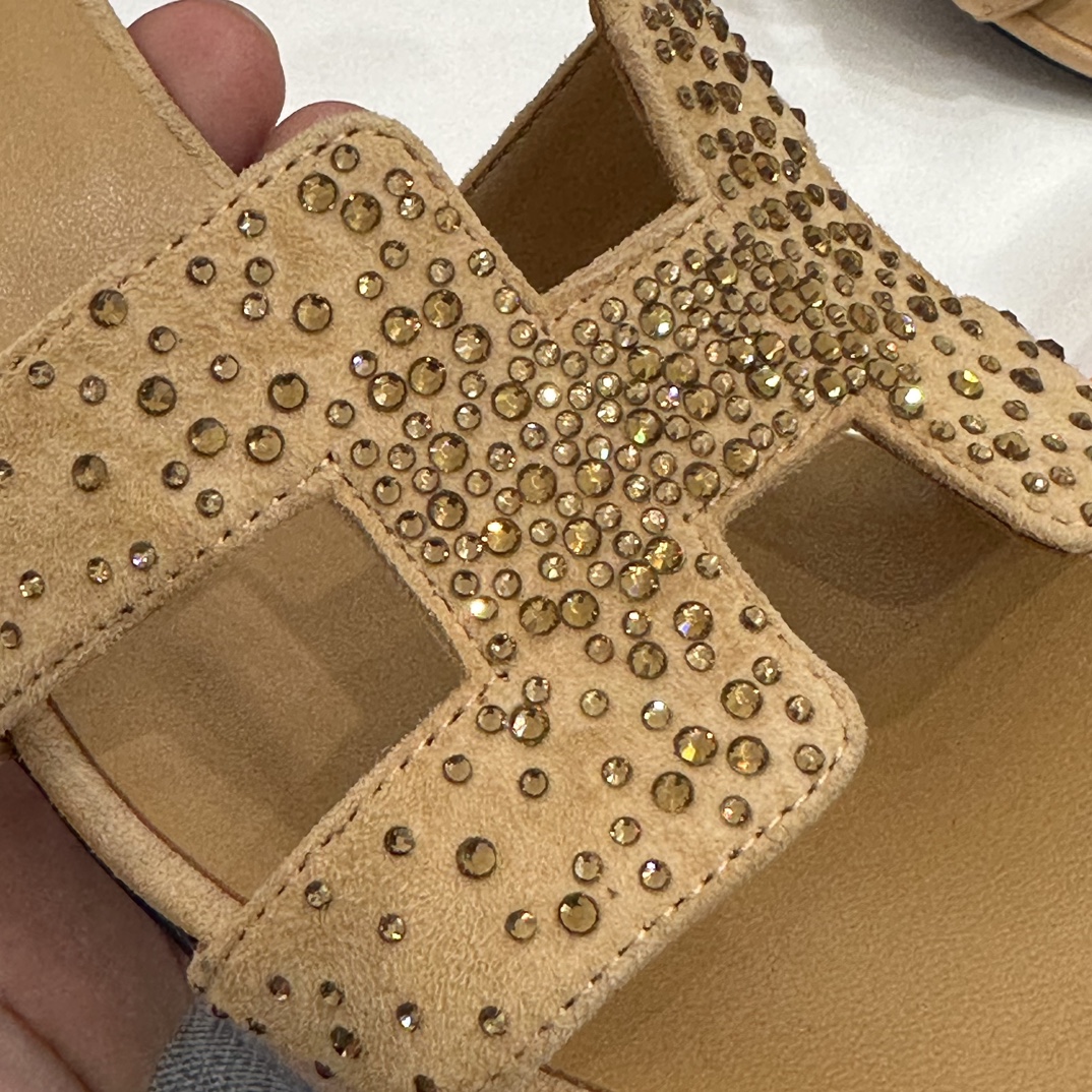 HERMES 爱马仕 最新款钻面H拖 34-41码 原厂同步 进口真皮大底 全手工制作 28 Caremel焦糖色