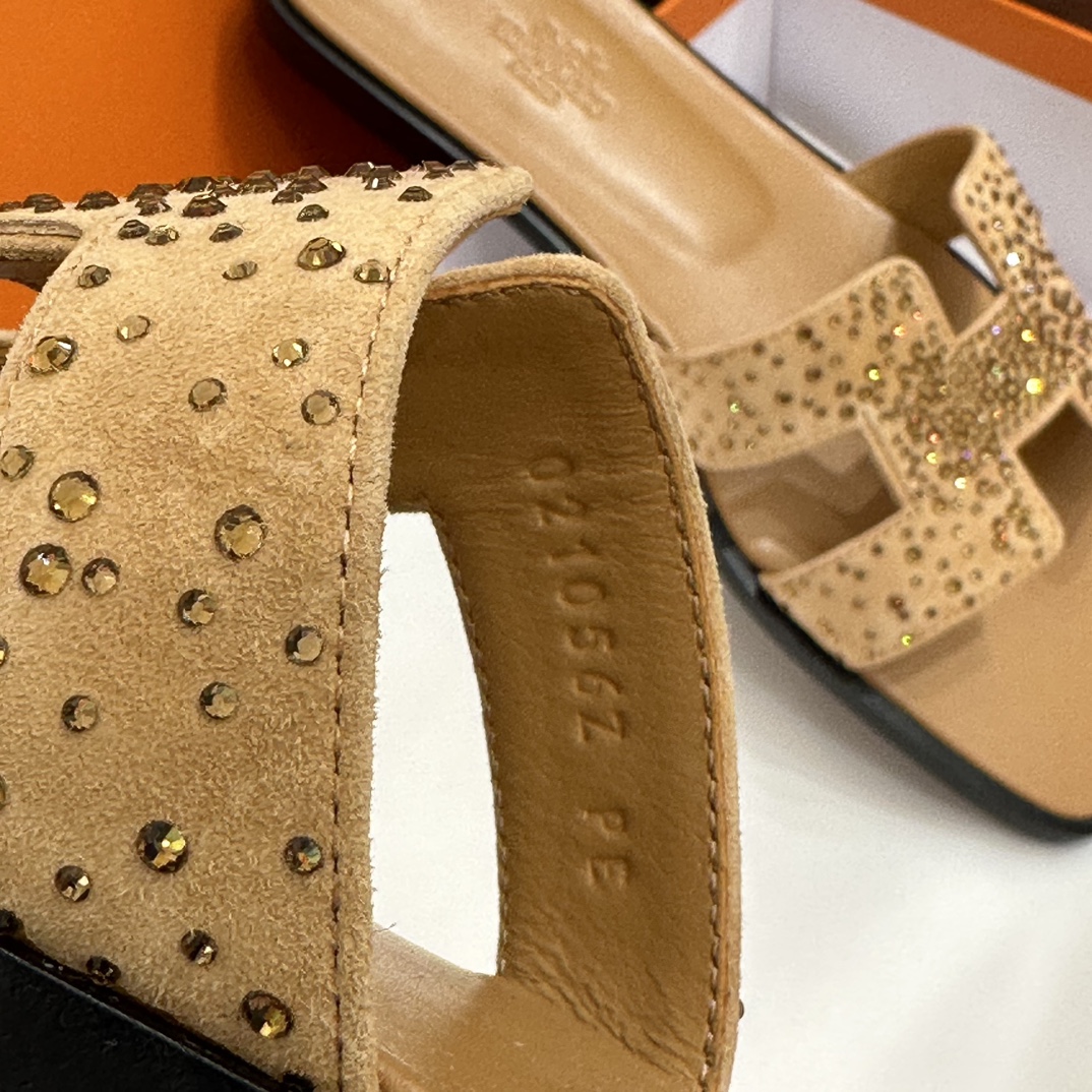 HERMES 爱马仕 最新款钻面H拖 34-41码 原厂同步 进口真皮大底 全手工制作 28 Caremel焦糖色
