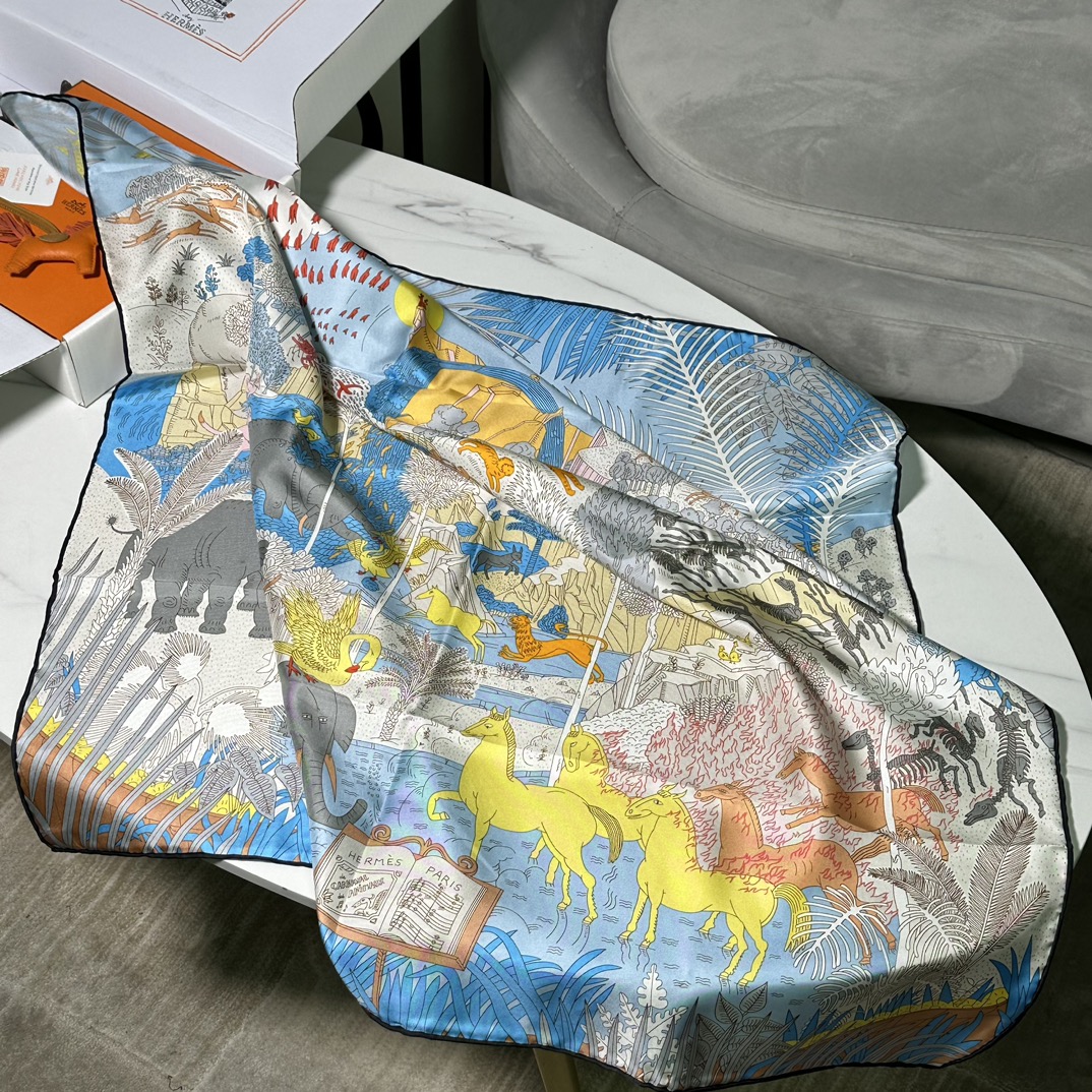 HERMES 2023春夏 双面90方巾 画家的花园Le Jardin des Peintres 90×90厘米