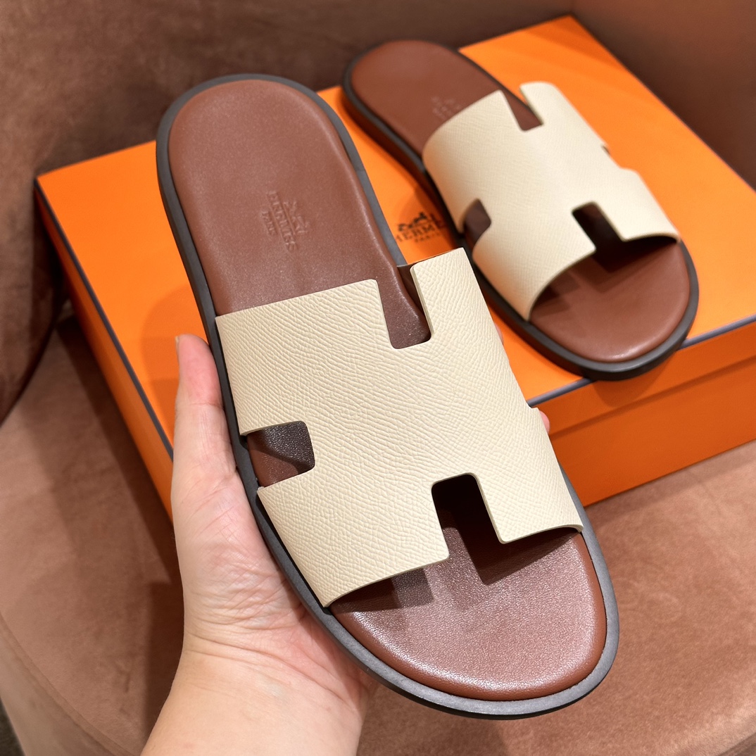HERMES 爱马仕 男士H拖鞋 39-45码 原厂同步 进口真皮大底 全手工制作