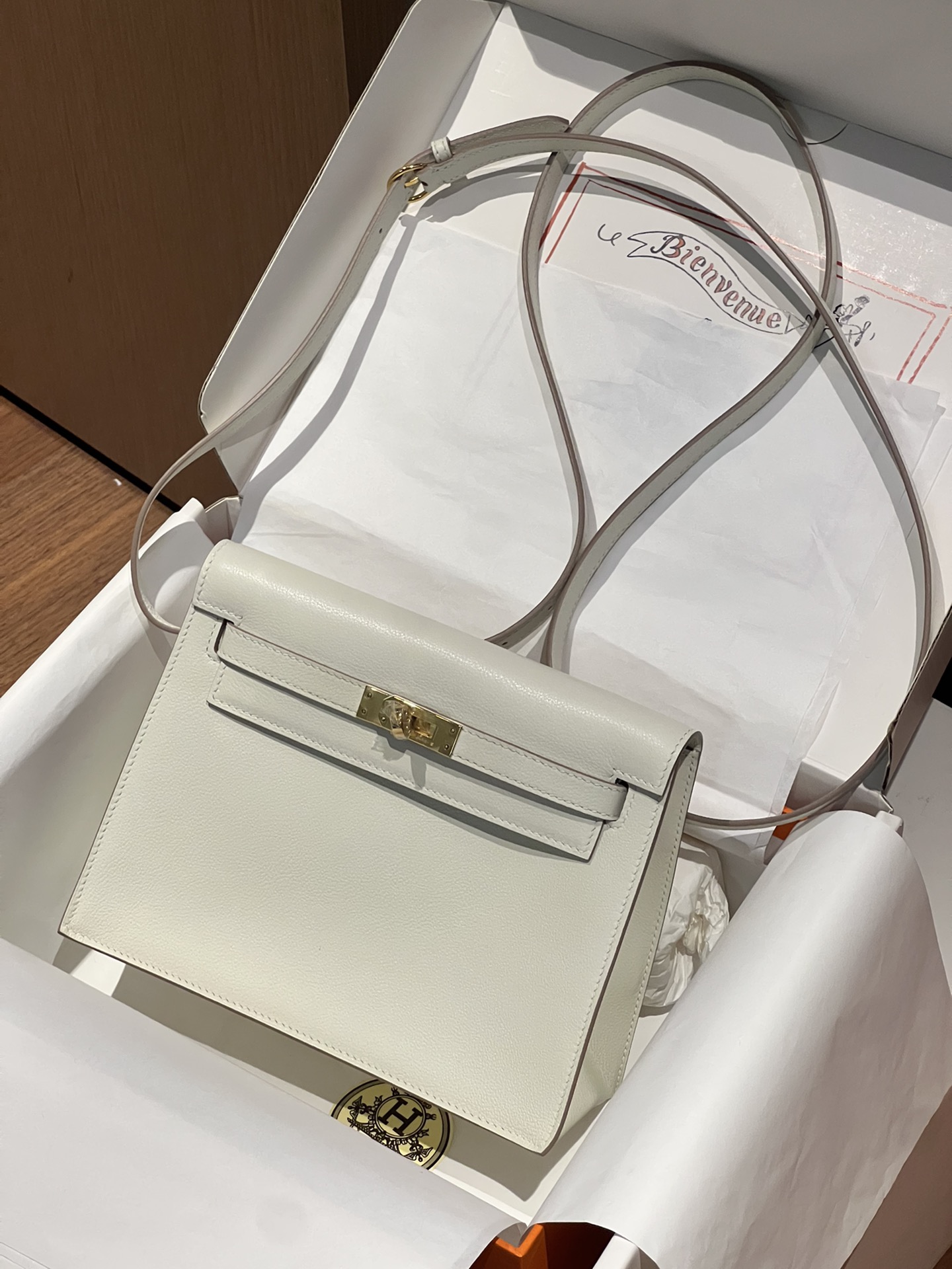 HERMES 爱马仕 Kellydanse 22cm 80 Gris Perle 珍珠灰 evercolor 进口蜜蜡线 全手工制作