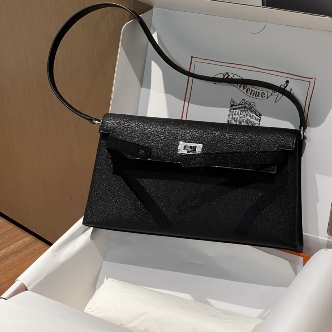 HERMES 爱马仕 【现货】 Kelly Elan 28CM 89 Nior Chevre 山羊皮 现货 进口蜜蜡线 全手工制作