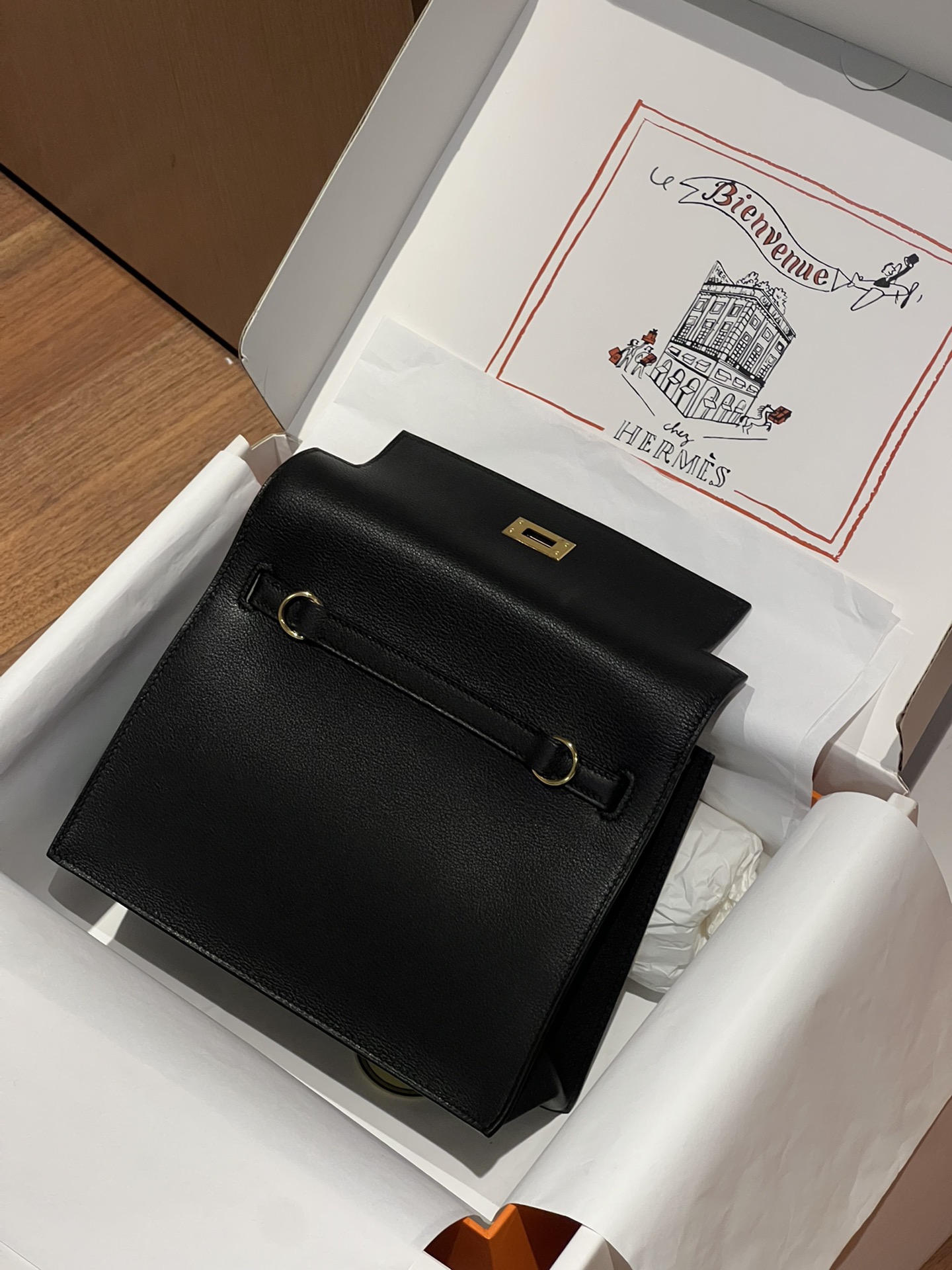 HERMES 爱马仕 Kellydanse 22cm evercolor 89Nior 经典黑色 进口蜜蜡线 全手工制作