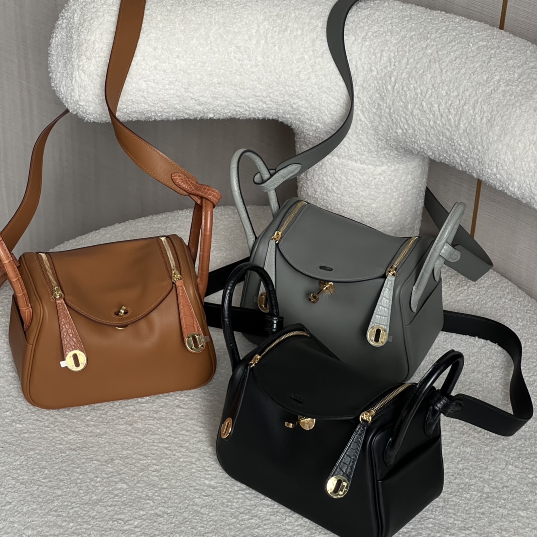 HERMES 爱马仕 【现货】 Mini Lindy 20cm 89 Nior 经典黑 CK37 金棕色 0L积雨云灰 Swift 现货 进口蜜蜡线 全手工制作